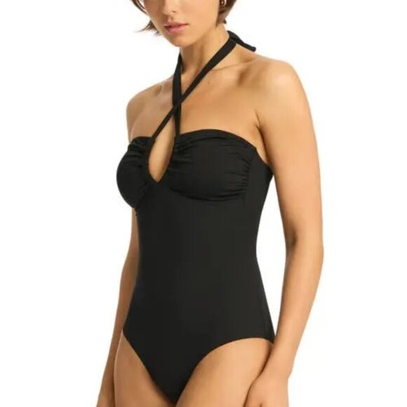 SEA LEVEL Essentials Halter One-Piece Swimsuit in Black Size 6 - Picture 4 of 8